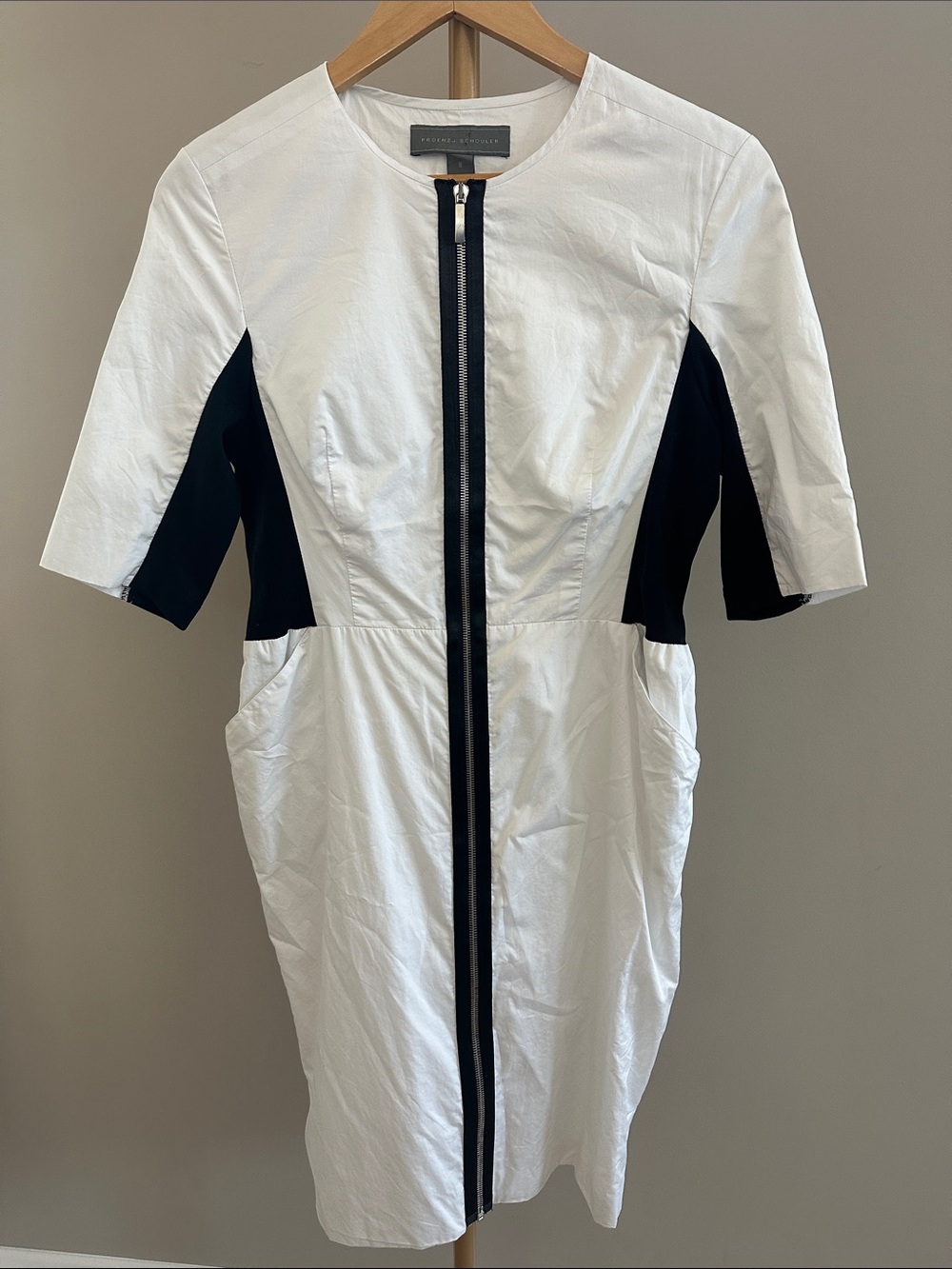Proenza Schouler White Label Size 8 Color Block Zip Dress Black Mid Length